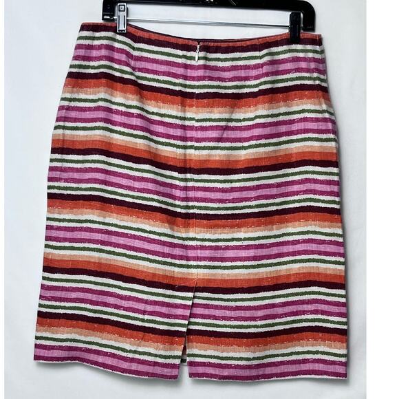 Talbot Women 12 Pink/Green Striped 100% Linen Vacation Summer Cruise Skirt - Picture 2 of 8